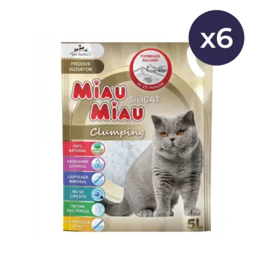 Set 6 buc x Asternut igienic pentru pisici Miau Miau Silicat Clumping 5L