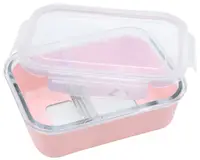 Bol de sticlă cu capac din silicon Melii - Roz, 740 ml