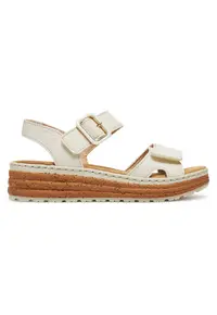 Sandale dama - piele ecologica - bej - inchidere velcro