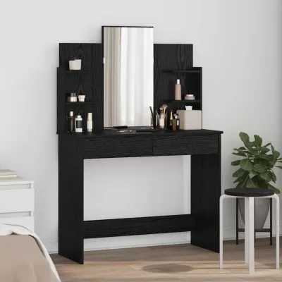 vidaXL Masă de Îmbrăcat cu Oglindă Stejar Negru 96 x 39 x 142 cm