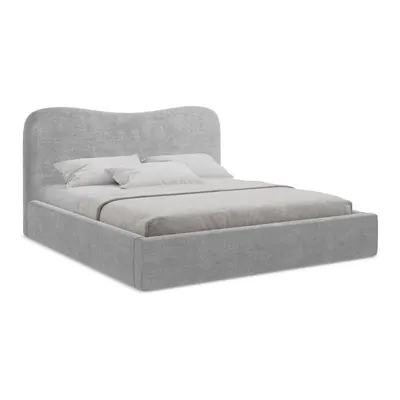 Pat matrimonial gri deschis tapițat cu spațiu de depozitare cu somieră 140x200 cm Kahai – Makamii
