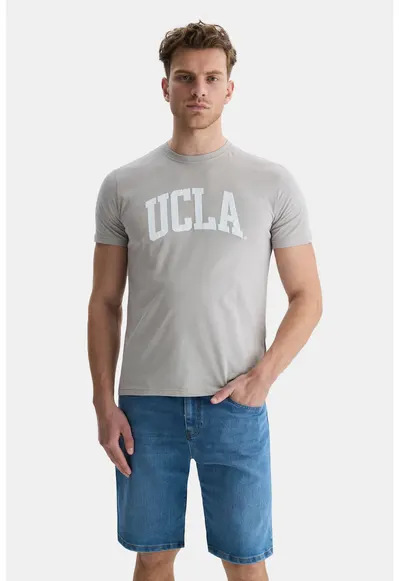 Tricou cu decolteu la baza gatului si imprimeu logo Culver - Alb/Gri deschis