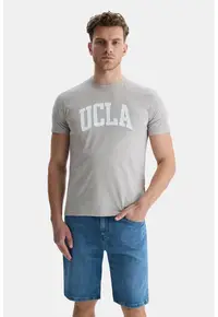 Tricou cu decolteu la baza gatului si imprimeu logo Culver - Alb/Gri deschis