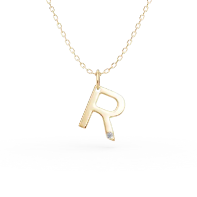 Lant cu pandantiv initiala R din aur galben cu diamant de 0.005ct