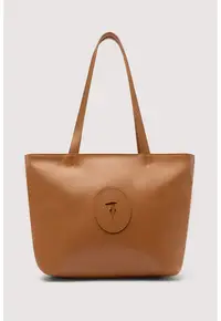 Geanta tote din piele cu aplicatie logo Society - Maro scortisoara