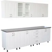 Bucatarie Zebra 260 cm din MDF Alb Lucios cu blat termoizolant imitatie gri