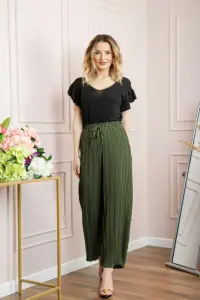 Pantaloni plisati kaki cu elastic in talie
