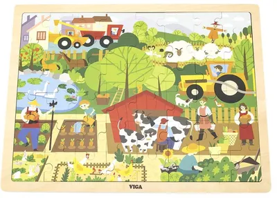 Puzzle din lemn Viga Toys - fermă, 48 piese