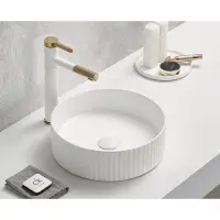 Lavoar rotund pe blat, cu riflaje 3D, alb lucios, Imperial Foglia