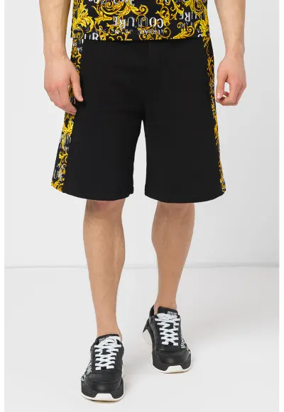 Pantaloni scurti cu imprimeu logo si snur - Negru/Galben