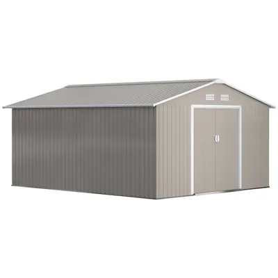Outsunny Magazie de Gradina cu Usi Duble Glisante si Acoperis Inclinat, Sopron de Gradina din Otel si PP, 3.4x4x2m, Gri | Aosom Romania