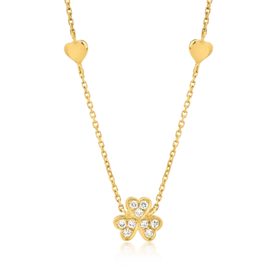 Colier cu trifoi si inimioare din aur galben cu diamante de 0.062ct