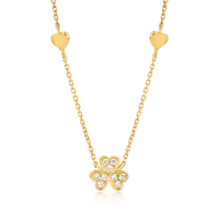 Colier cu trifoi si inimioare din aur galben cu diamante de 0.062ct