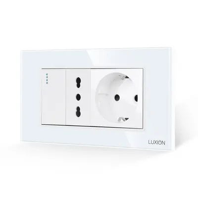 Intrerupator Simplu + Priza Ingusta + Priza Schuko cu Rama din Sticla LUXION, Standard Italian, 4M