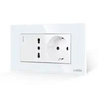 Intrerupator Simplu + Priza Ingusta + Priza Schuko cu Rama din Sticla LUXION, Standard Italian, 4M