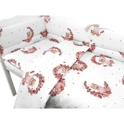 Lenjerie patut cu 3 piese MimiNu, pentru patut 120x60 cm, cu protectie laterala, din bumbac, Design, Betty