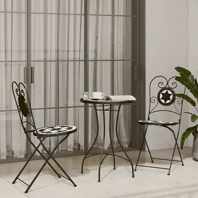 Gossi masa de bistro cu mozaic, negru si alb, fier si ceramica