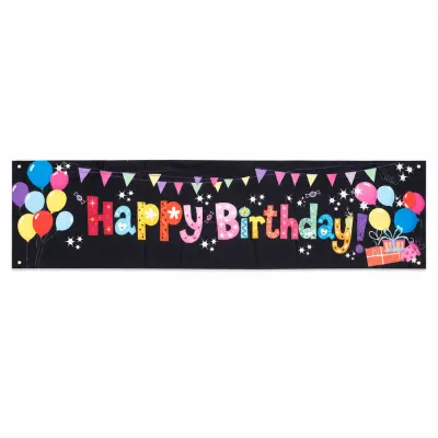 Banner aniversar cu imprimeu Happy Birthday colorat și baloane - Default Title