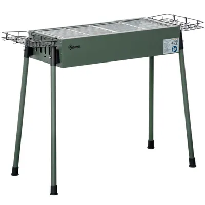 Outsunny Gratar Portabil cu Cărbuni și Coșuri Laterale cu Cârlige, Plită Compactă din Oțel Inoxidabil, 77x30x70 cm, Verde | Aosom Romania
