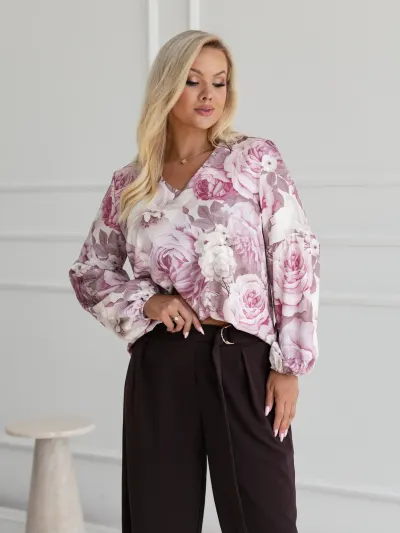 Bluza dama cu imprimeu floral ro...