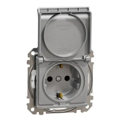 Sedna Design, Priza 2P+E cu obturatoare si capac, IP44, fara surub, aluminiu