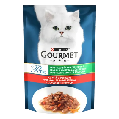 Hrana umeda pentru pisici Gourmet Perle, Mini Fileuri in Sos Vita si Morcovi, 85 g 85g