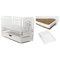 Set Patut din lemn 120x60 cm cu sertar + Saltea Cocos Confort + Protectie impermeabila