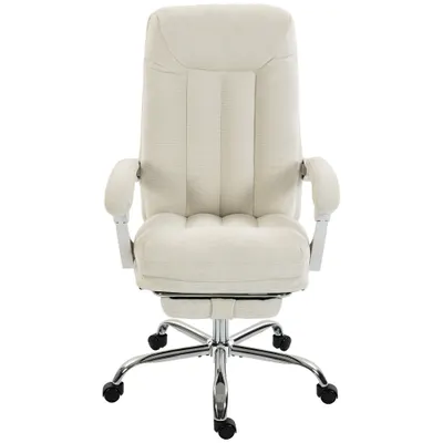 HOMCOM Scaun birou ergonomic, fotoliu înclinat din chenille, înălțime reglabilă, suport pentru picioare, Crem | Aosom Romania