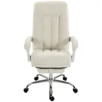 HOMCOM Scaun birou ergonomic, fotoliu înclinat din chenille, înălțime reglabilă, suport pentru picioare, Crem | Aosom Romania