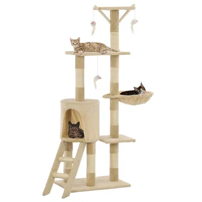 vidaXL Ansamblu pisici cu stâlpi din funie de sisal, 138 cm, bej