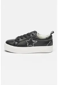 Pantofi sport din piele ecologica cu model uni - Negru