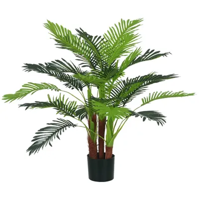 HOMCOM Palmier Artificiel H.1 m Arbore Artificial Trunchi Ramuri Lichen Frunze Mare Realism Ghiveci Inclus | Aosom Romania