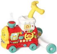 Jucărie pentru împins pentru bebeluși 3 în 1 Raya Toys - Tren cu aburi, roșie