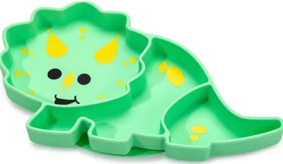 Farfurie din silicon cu vacuum Melii - Dinozaur, verde