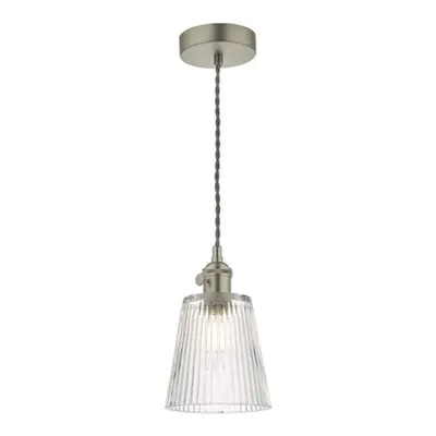 Lampa suspendata Hadano Pendant Antique Chrome With Ribbed Glass Shade