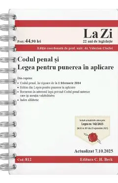 Codul penal si legea pentru punerea in aplicare Act. 7 Octombrie 2025 Ed.Spiralata