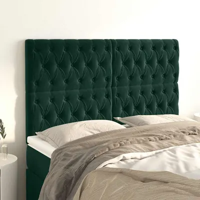vidaXL Tăblie de pat verde închis 144x7x118/128 cm catifea