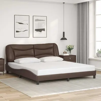 vidaXL Cadru de pat fără saltea, Hvar, maro, 180x200 cm, piele ecologică