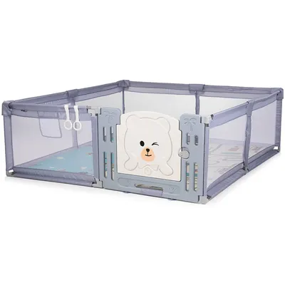 Tarc de joaca pentru copii Chipolino Amico Grey 200x180 cm cu usa si 2 inele ajutatoare