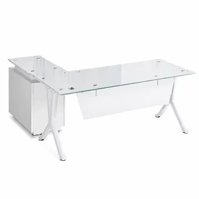 Birou Evolution cu blat din sticla si dulap lateral fix - dimensiuni 1800*800*750 mm