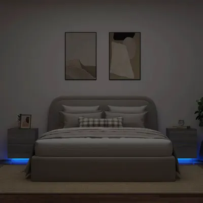 vidaXL Noptiere cu lumini LED, 2 buc., sonoma gri, lemn prelucrat