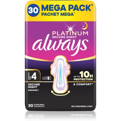 Always Platinum Secure Night Size 4 absorbante pentru noapte 30 buc