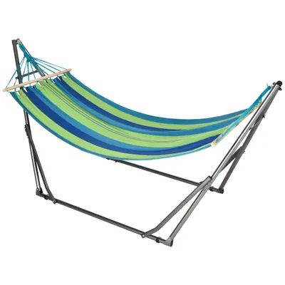 Outsunny Hamac pentru Exterior cu Arc cu Suport Curbat, Material din Bumbac Comfortabil si Cadru de Otel, Negru | Aosom Romania