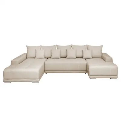 Coltar extensibil MARIBO U, cu arcuri si lada depozitare, colt stanga, bej, 350x203x90 cm