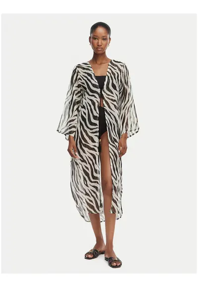 Kimono dama animal print - bej-negru - Negru/Bej