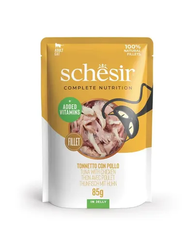 SCHESIR Hrana umeda pentru pisicile adulte, cu ton si pui, 85 g