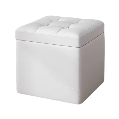 Taburet cu spațiu de depozitare, 30x30x35cm, Alb &ndash; Design modern din MDF, PU și burete