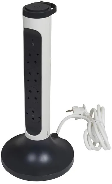 Priză tip turn Legrand - 694505 4x shuko, protecție, 2 m, alb-gri