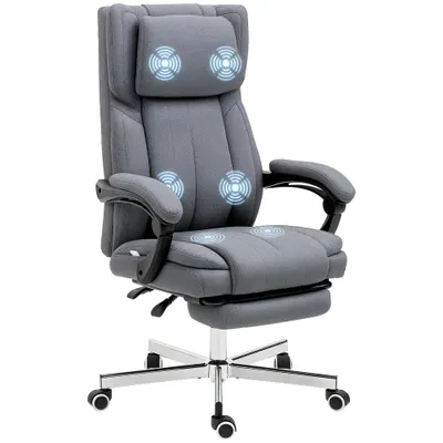 Vinsetto Scaun de birou cu funcție de masaj, spătar reglabil, suport pentru picioare extensibil, imitație de in, gri, 65 x 61 x 113 cm | Aosom Romania
