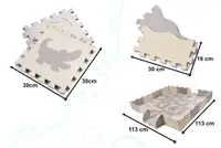 Covor puzzle pentru copii, cu forme detasabile 3D, impermeabil din spuma EVA, amortizeaza caderile, cu 36 piese, dimesiune 143 x 143 cm, GriEcru